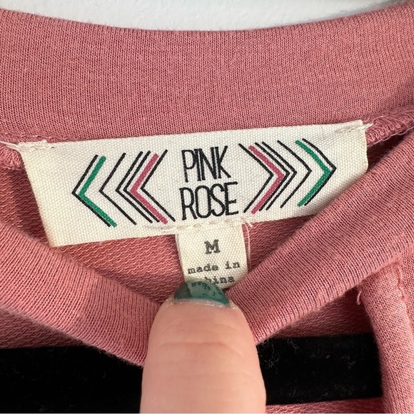 Pink Rose Pink with White and Maroon Stripes Keyhole Accent Sweater Size Medium - Picture 3 of 4